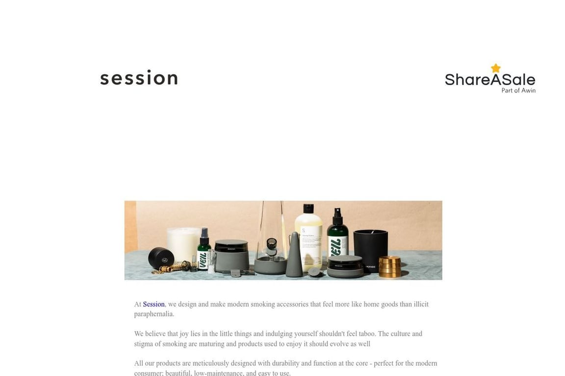 Session Goods affiliate program signup page