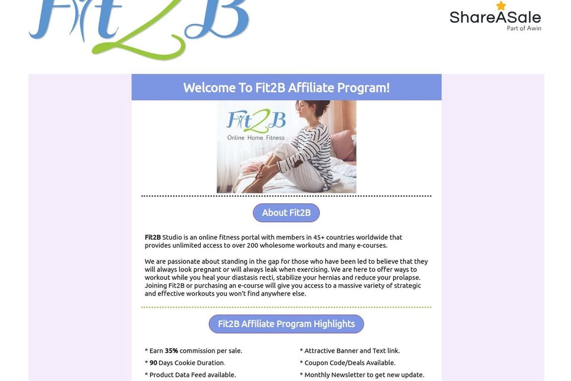 Fit2B Studio affiliate program signup page