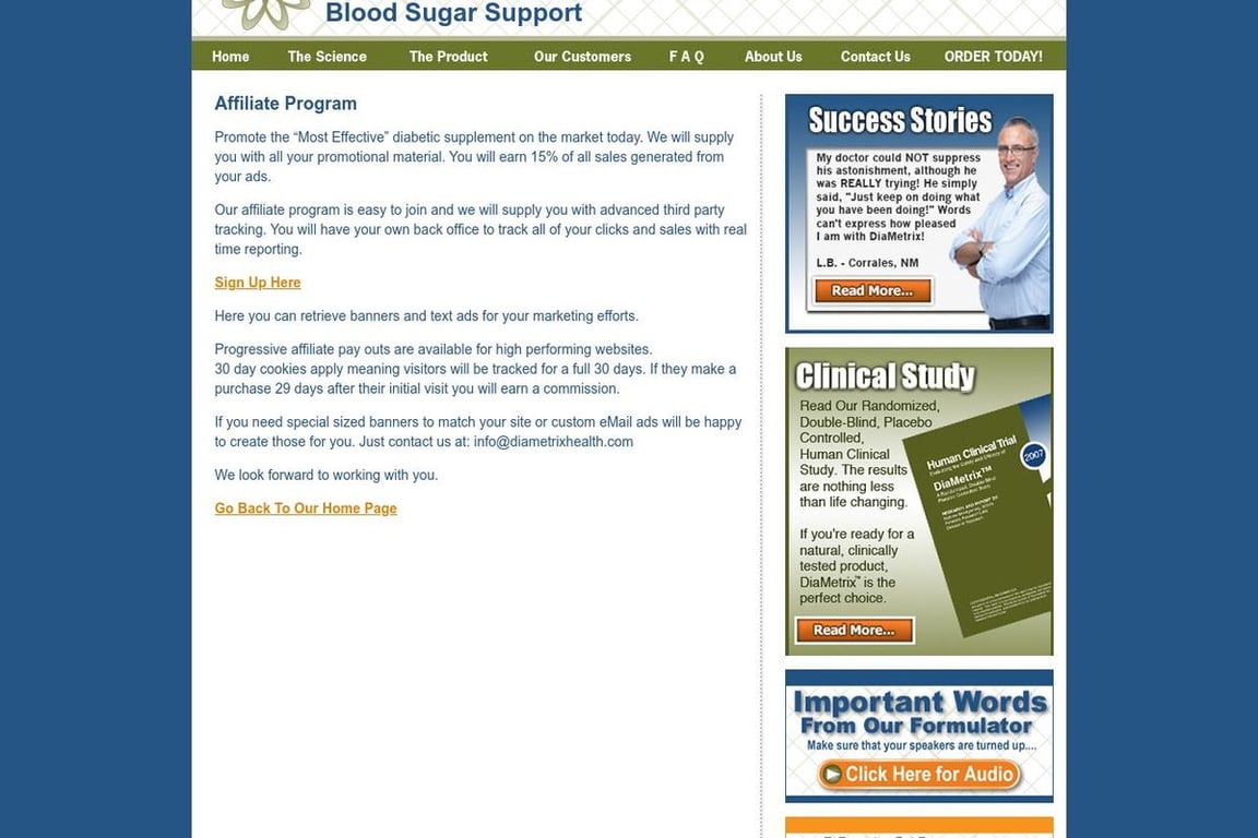 Diametrix affiliate program signup page