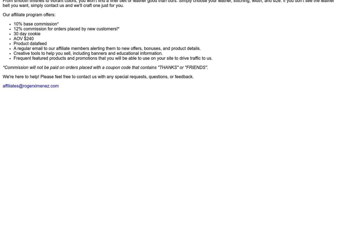 Roger Ximenez affiliate program signup page