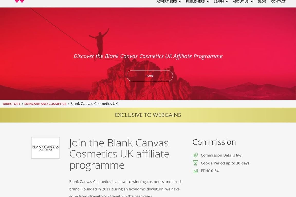 Blank Canvas Cosmetics UK affiliate program signup page