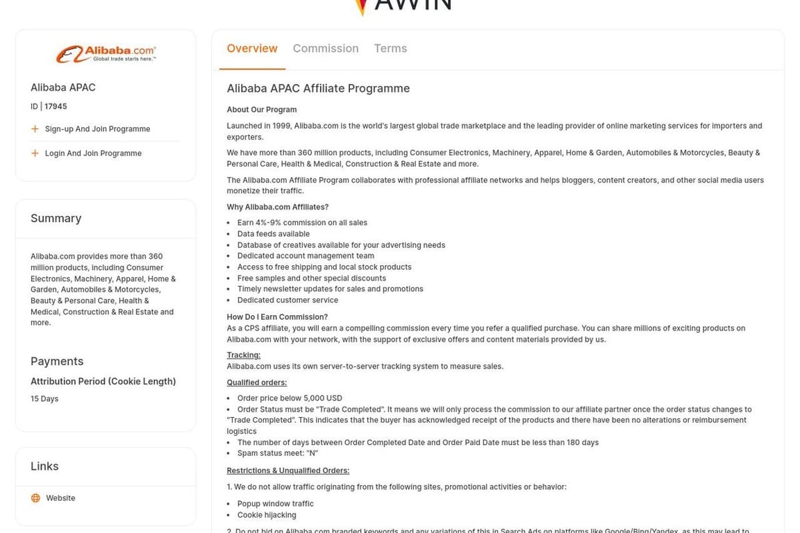 Alibaba AU affiliate program signup page