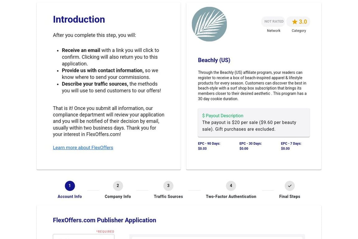 Beachly (US) affiliate program signup page