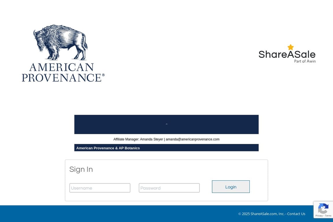 American Provenance affiliate program signup page