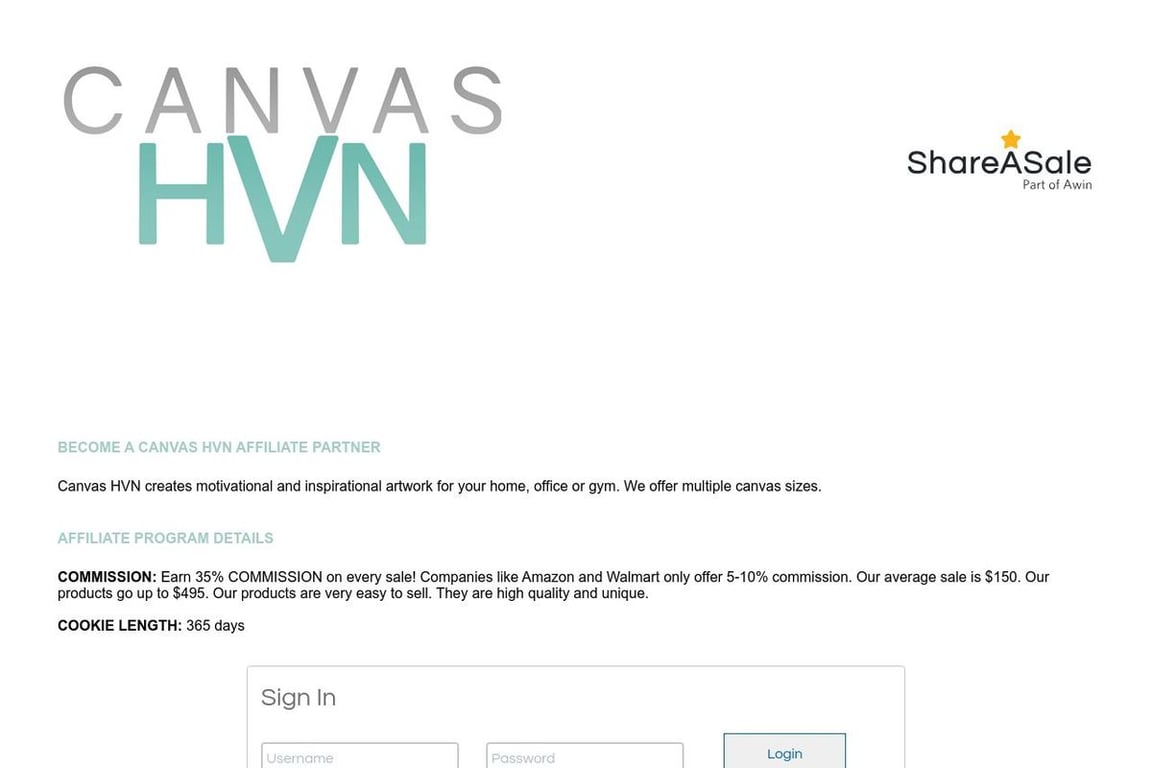 Canvas HVN affiliate program signup page