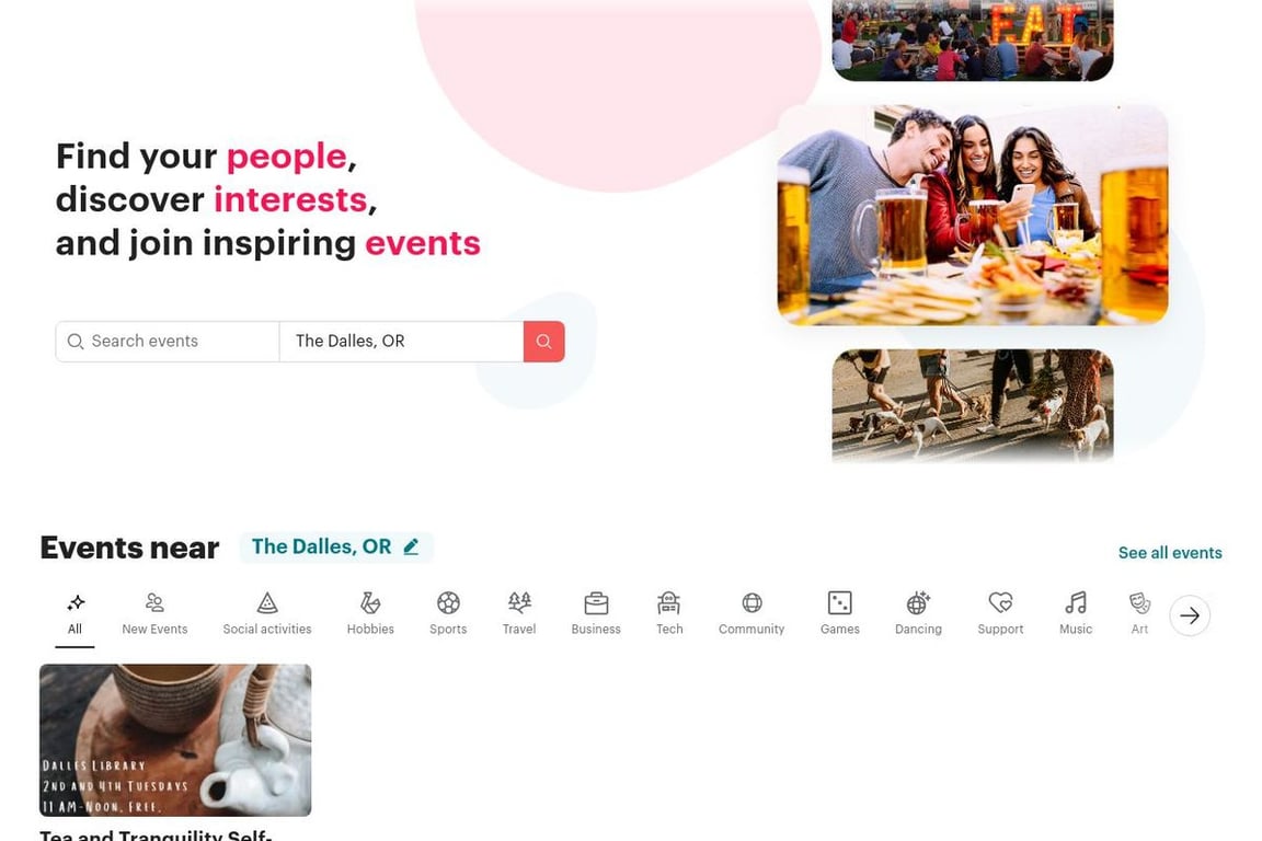 Meetup homepage