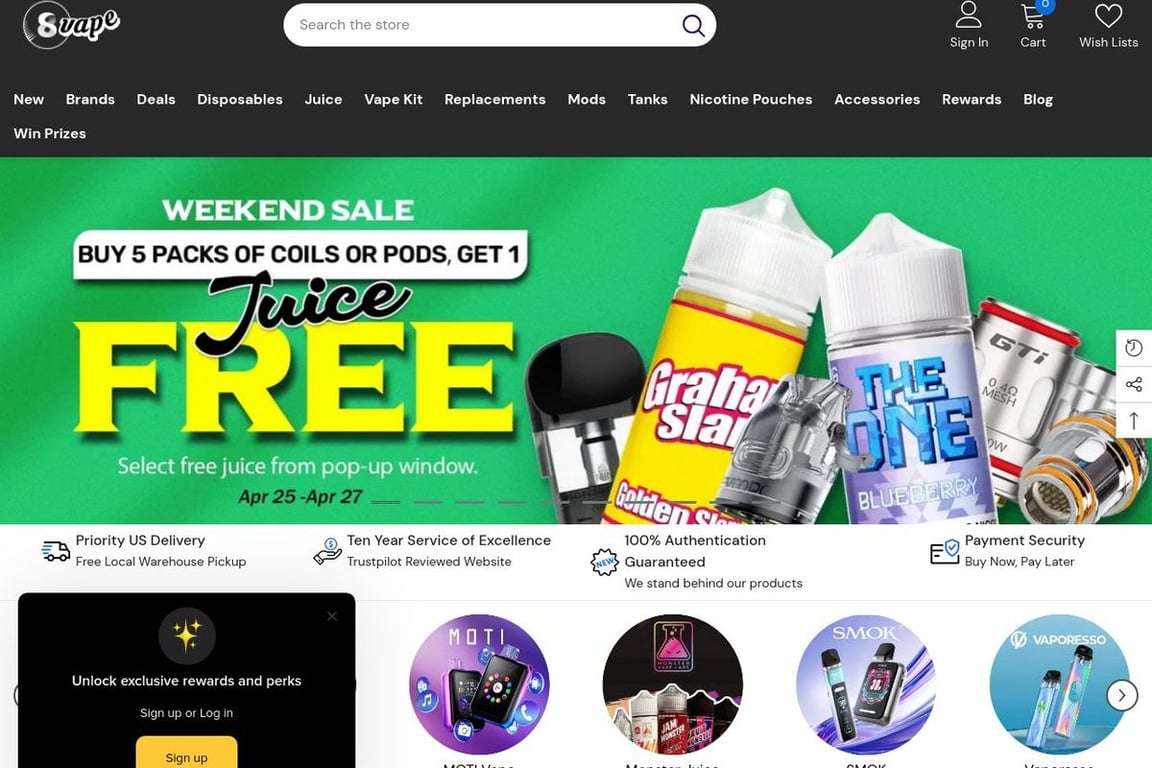 EightVape homepage