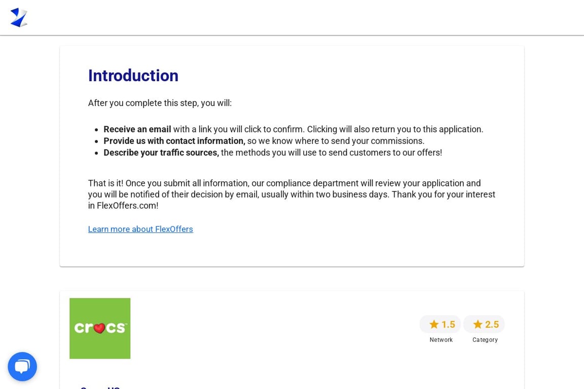 Crocs affiliate program signup page