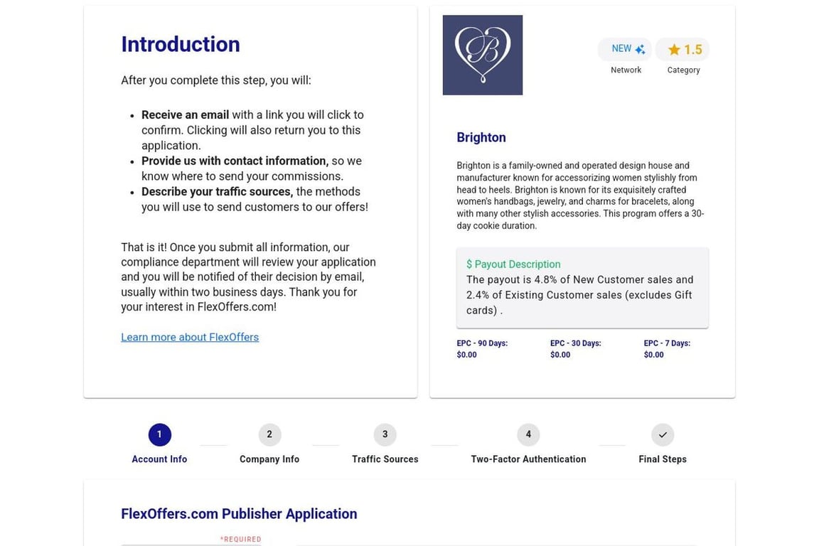 Brighton affiliate program signup page