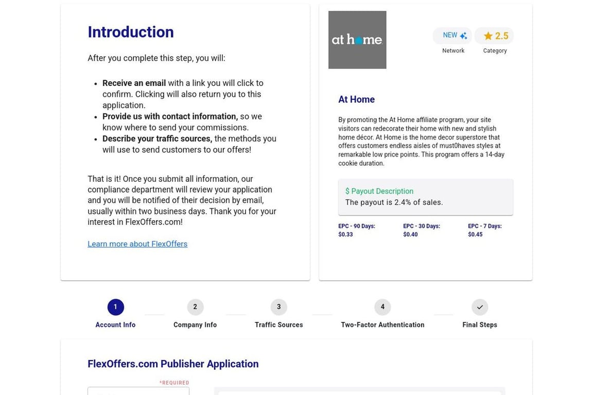 At Home affiliate program signup page