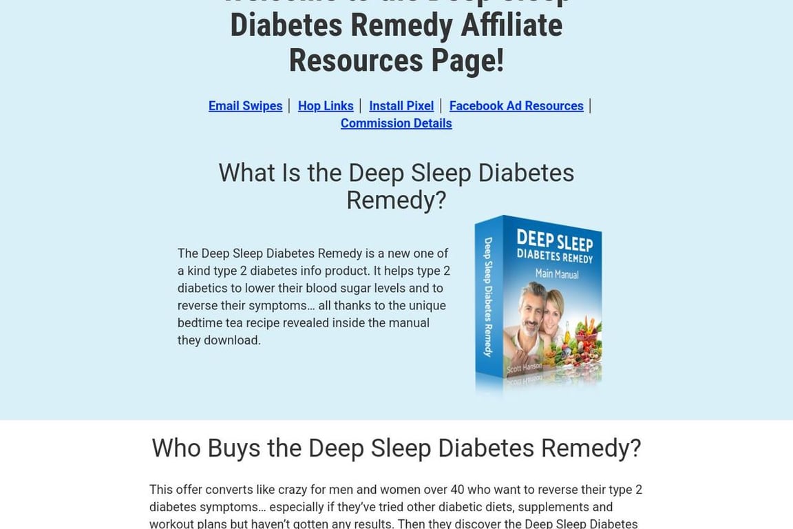 Deep Sleep Diabetes Remedy affiliate program signup page