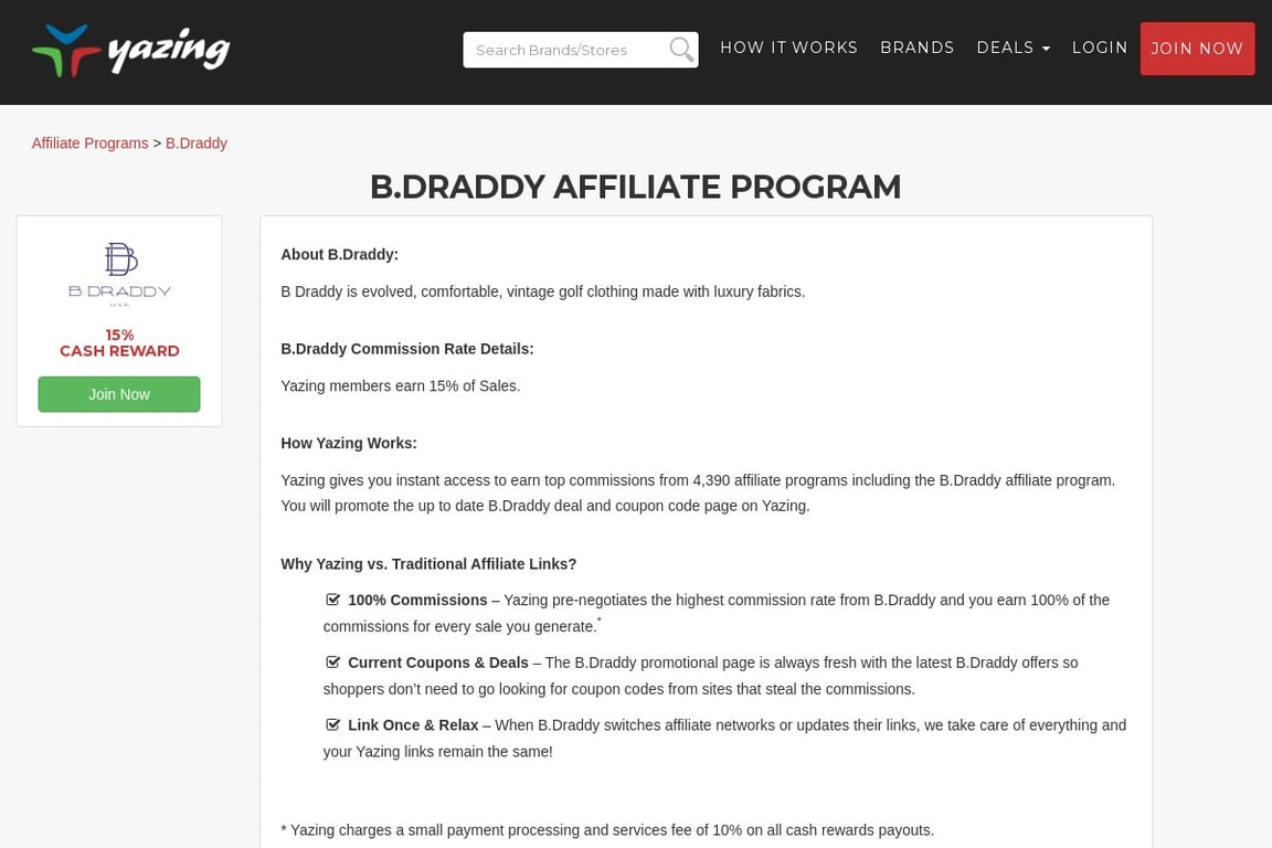 B.Draddy affiliate program signup page