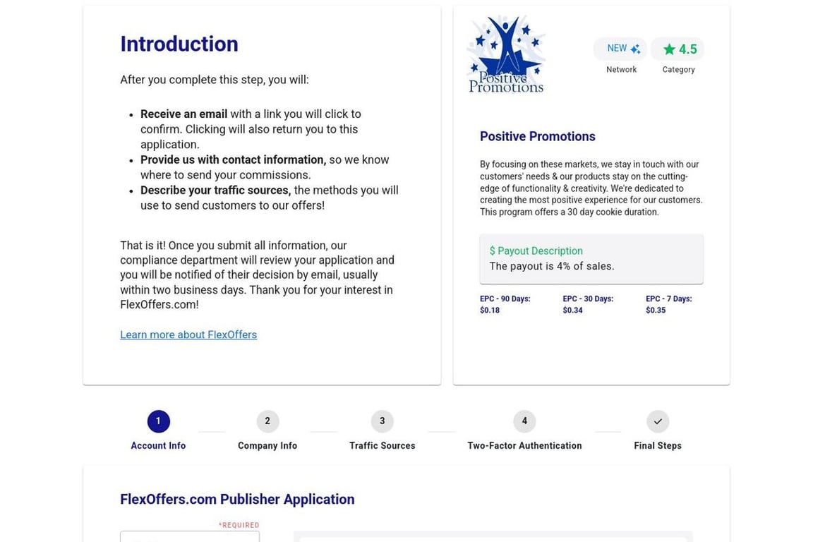 Positive Promotions affiliate program signup page