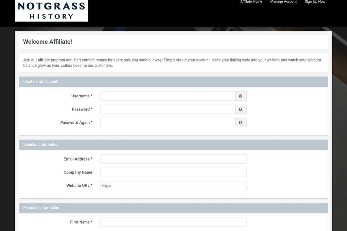 Notgrass History affiliate program signup page