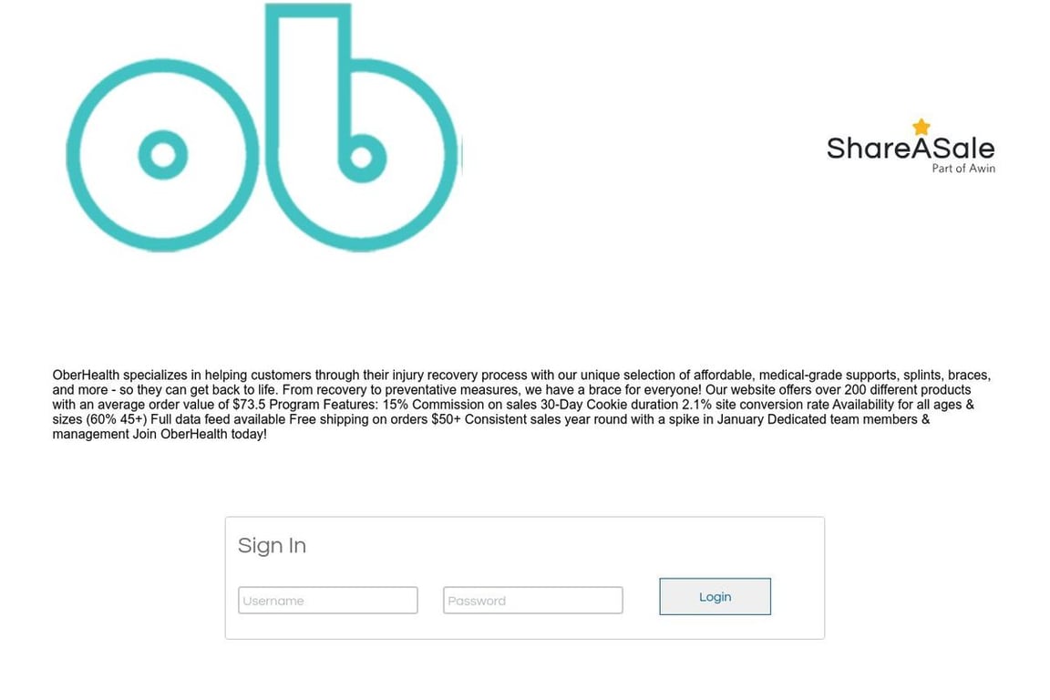 Ober health affiliate program signup page