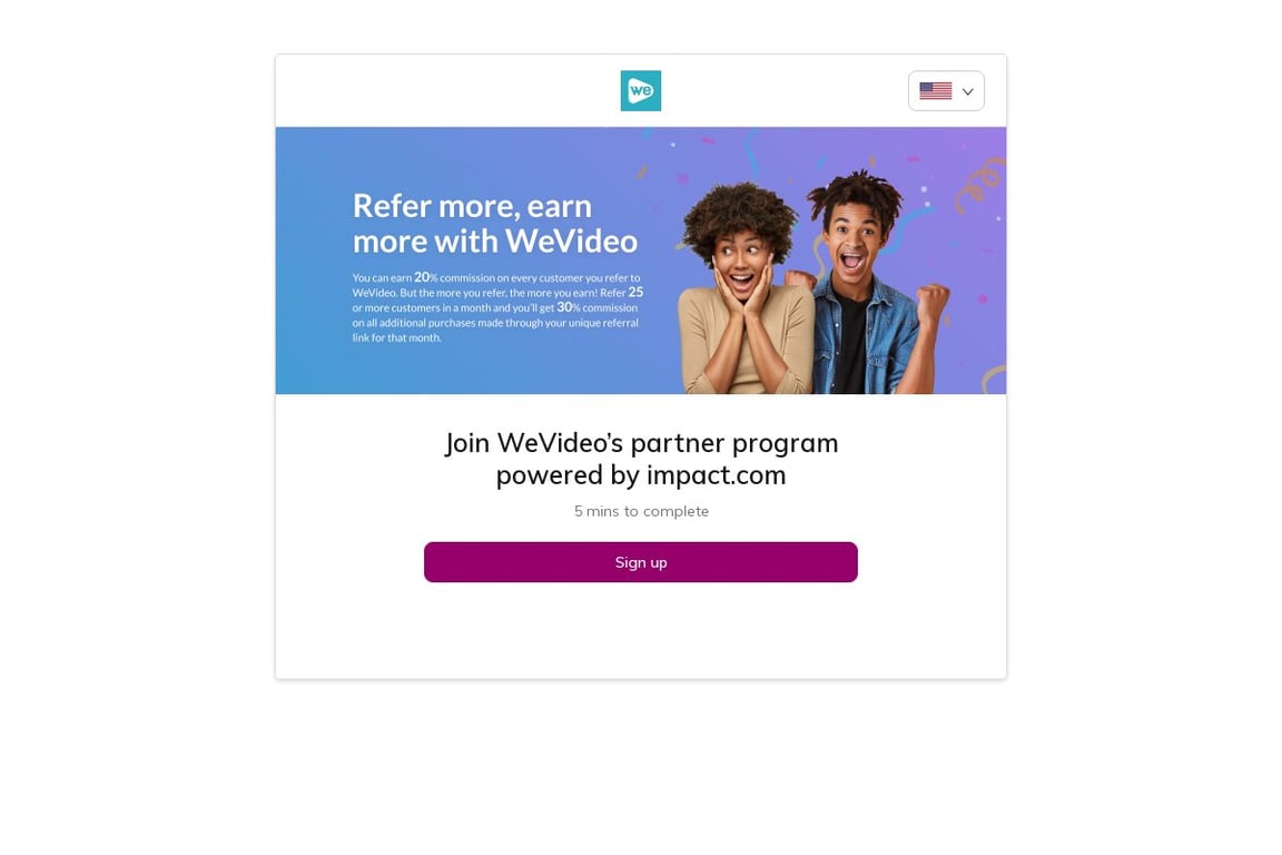 WeVideo affiliate program signup page