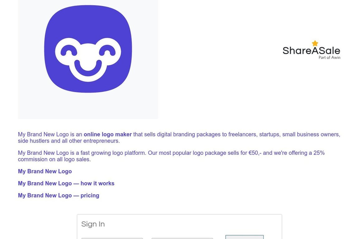 My Brand New Logo affiliate program signup page