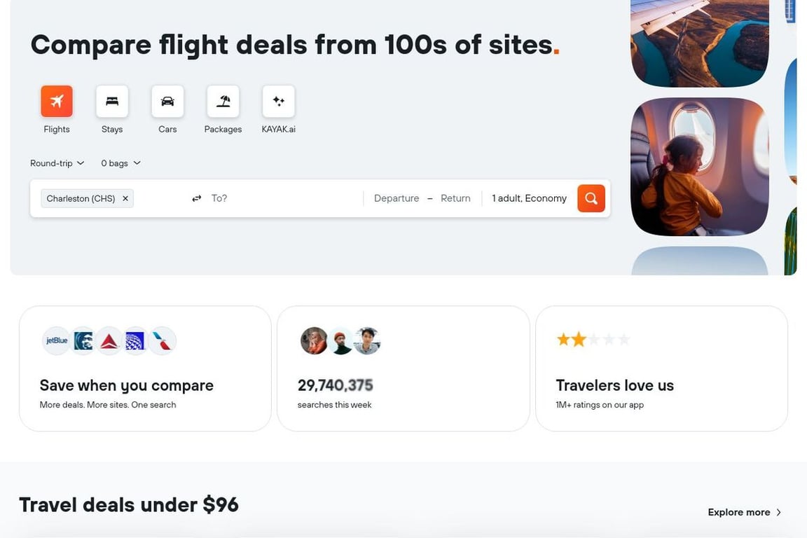Kayak homepage