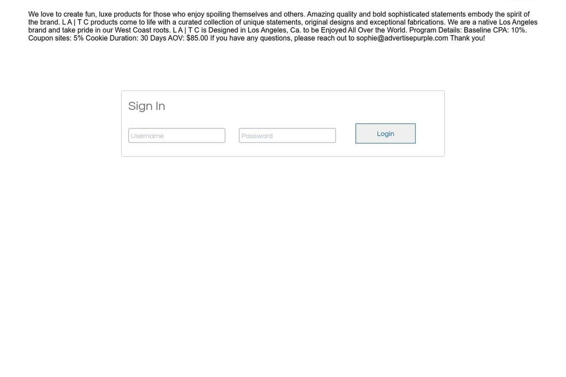 Los Angeles Trading Co affiliate program signup page