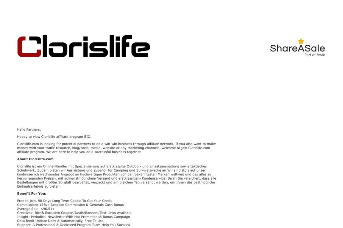 Clorislife affiliate program signup page