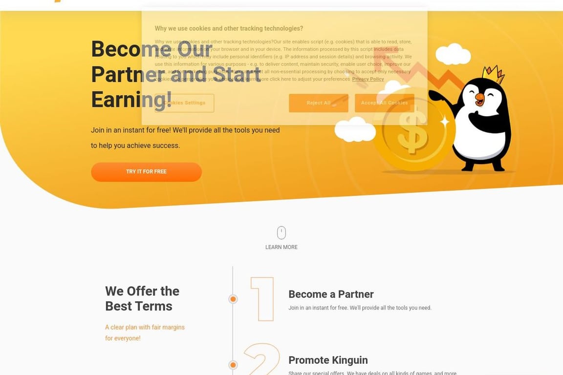 Kinguin affiliate program signup page