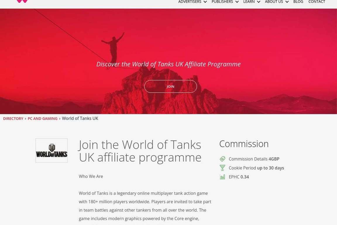 World of Tanks UK affiliate program signup page