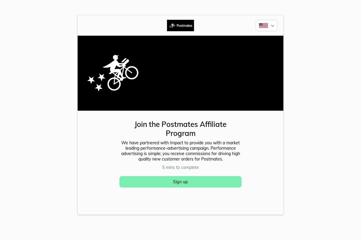 Postmates affiliate program signup page