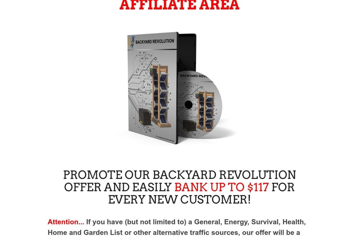 Backyard Revolution affiliate program signup page