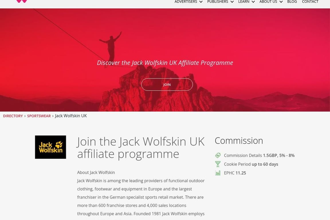 Jack Wolfskin USA affiliate program signup page