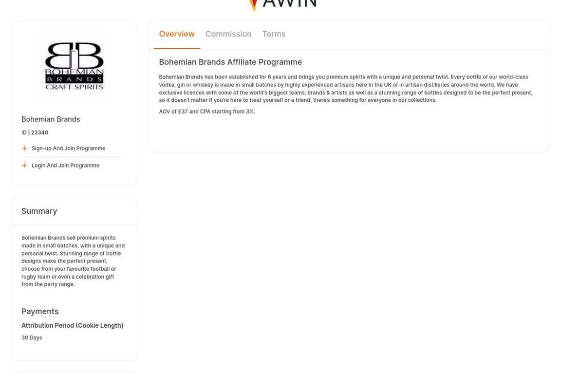 Bohemian Brands affiliate program signup page