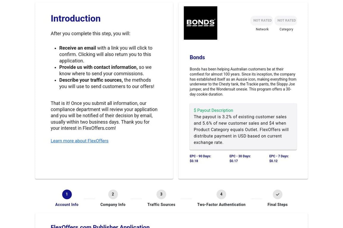 Bonds affiliate program signup page