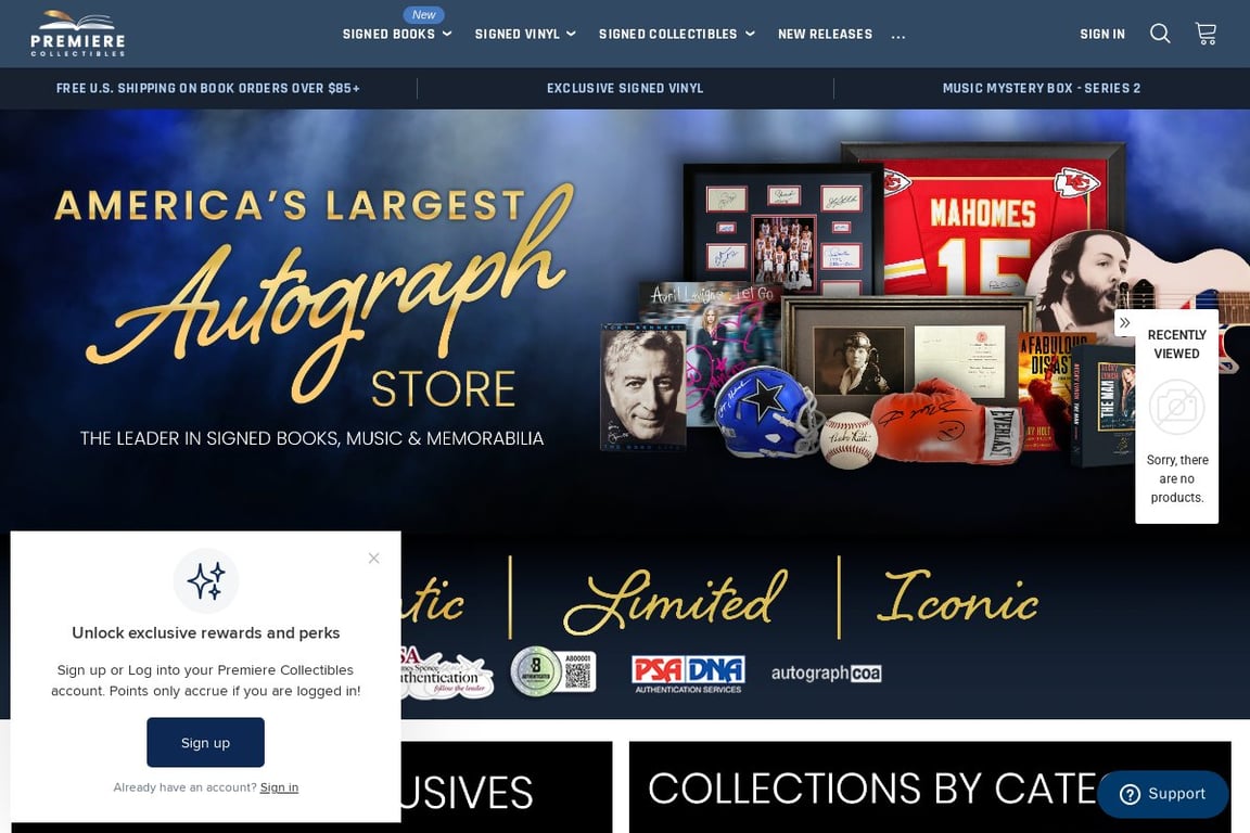 Premier Collectibles homepage