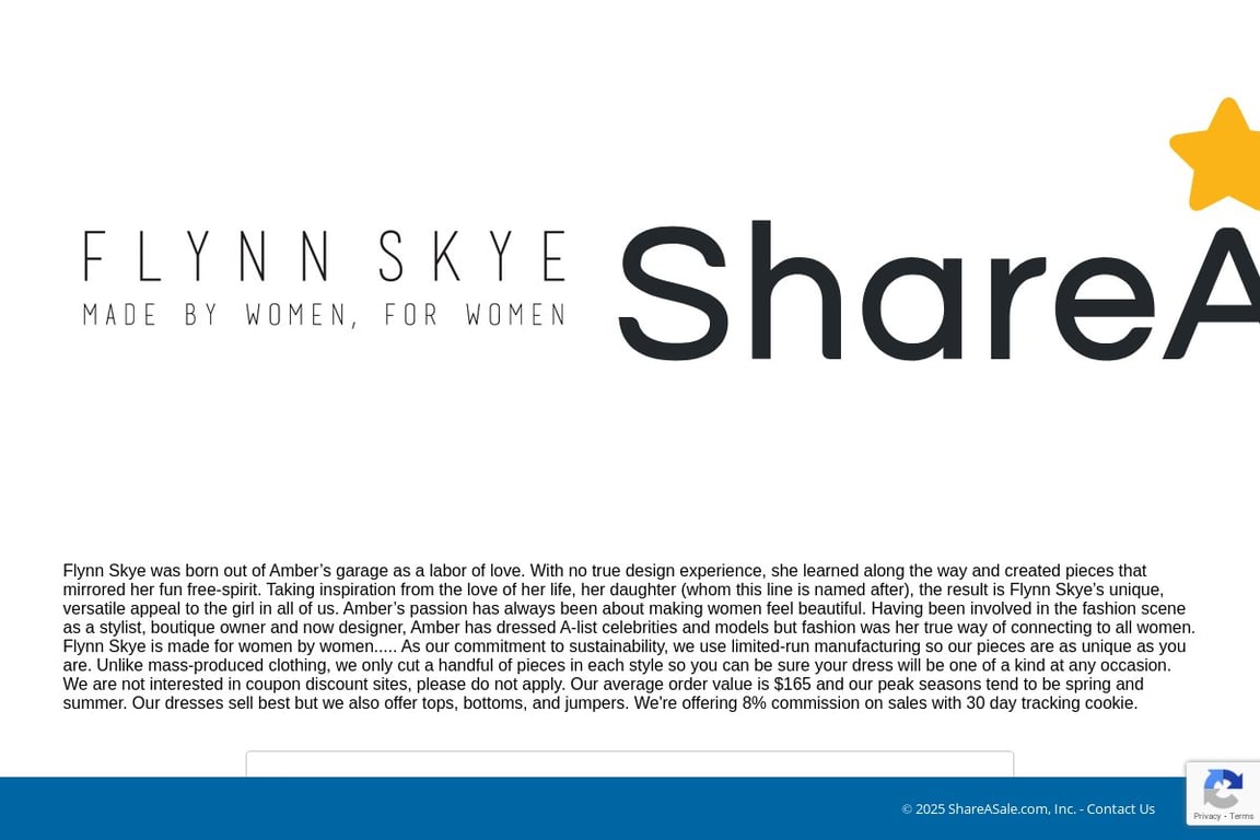 Flynn Skye affiliate program signup page