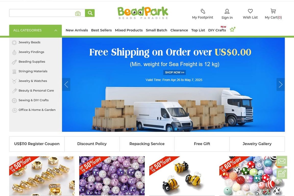Beadpark homepage