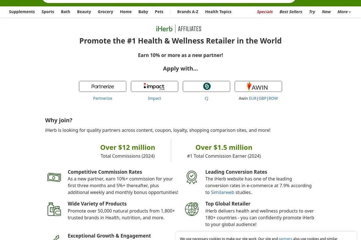 IHerb affiliate program signup page