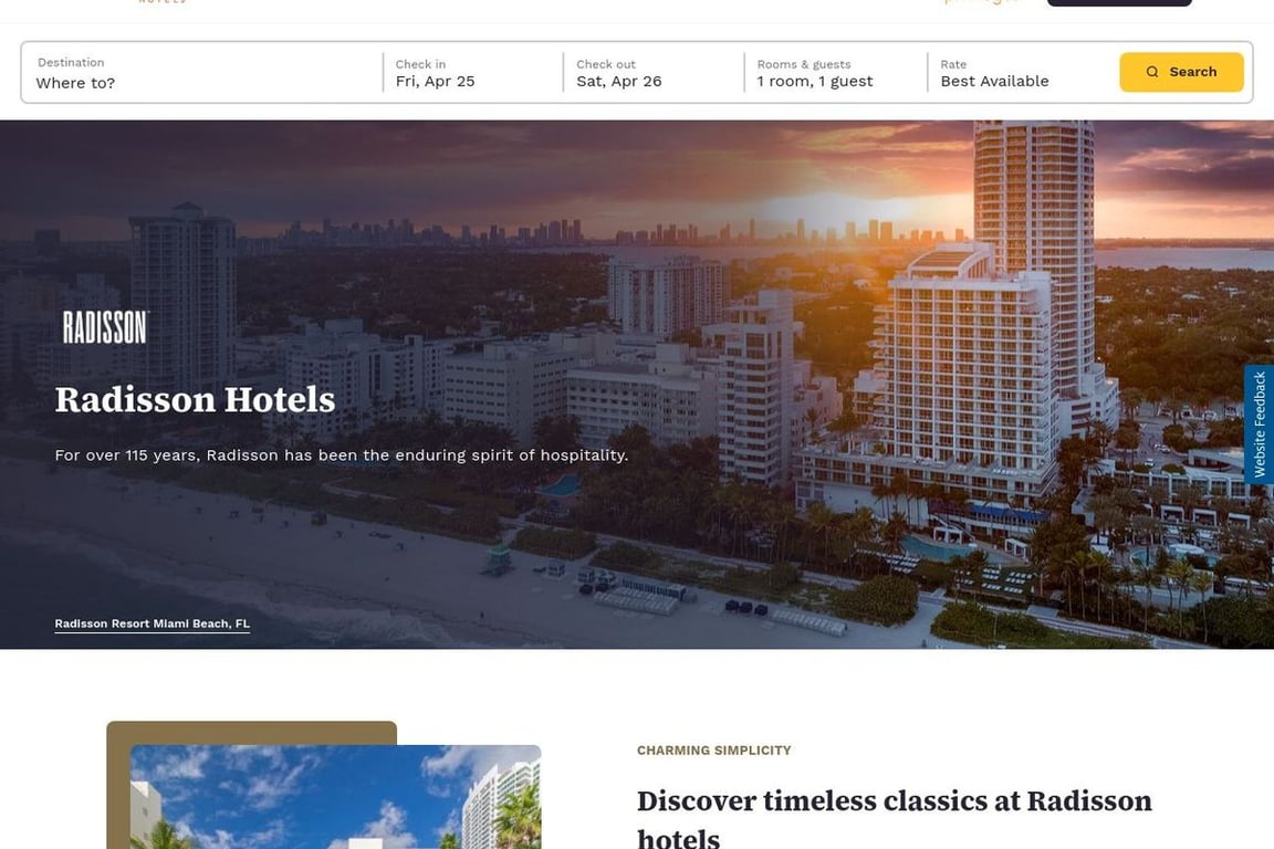 Radisson Hotels homepage