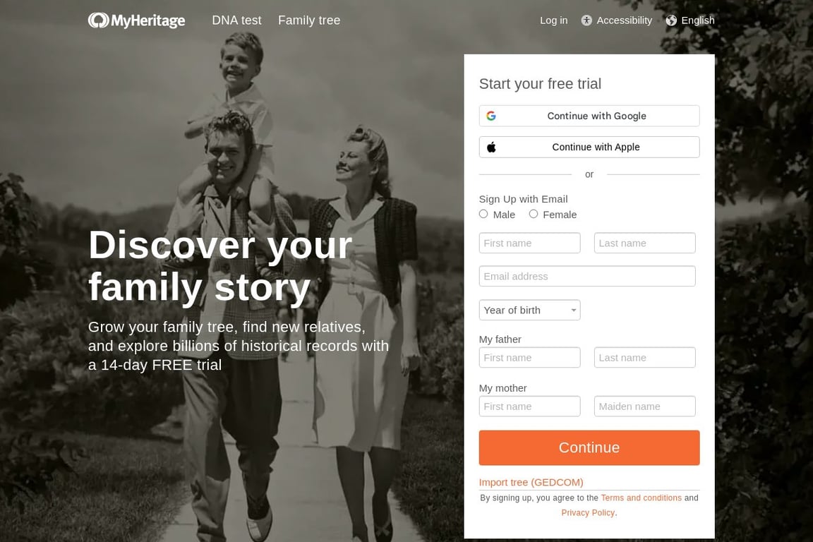 MyHeritage homepage