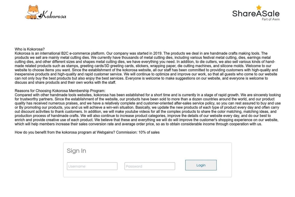 Kokorosastudio affiliate program signup page