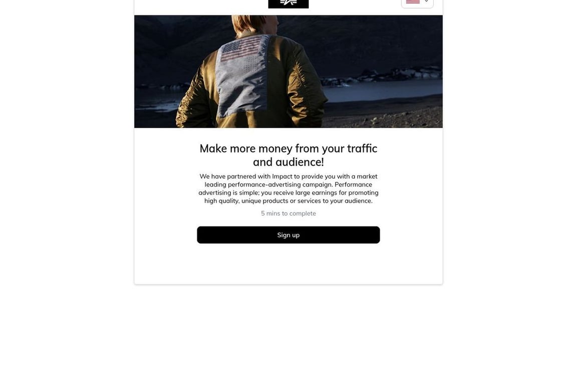 Alpha Industries affiliate program signup page