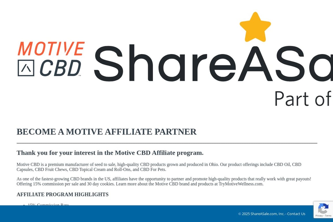 Motive CBD affiliate program signup page