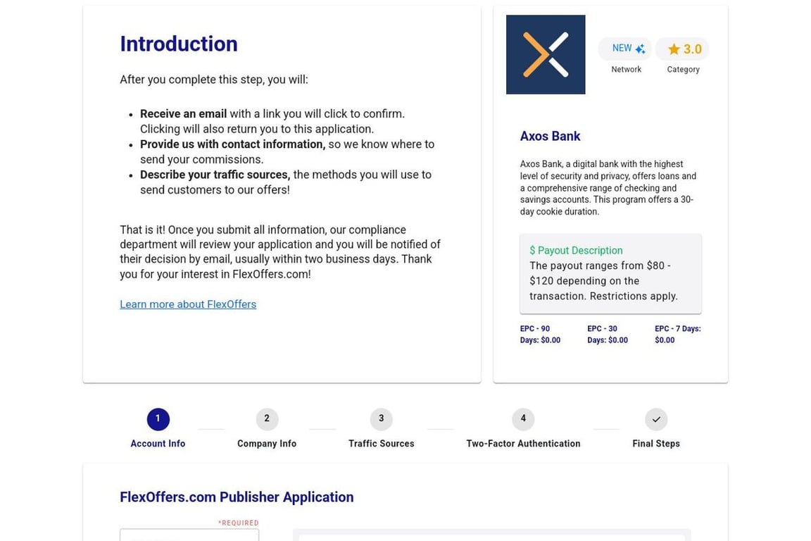 Axos Bank affiliate program signup page