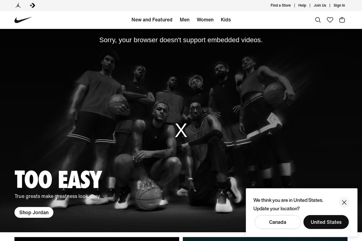 Nike Canada homepage