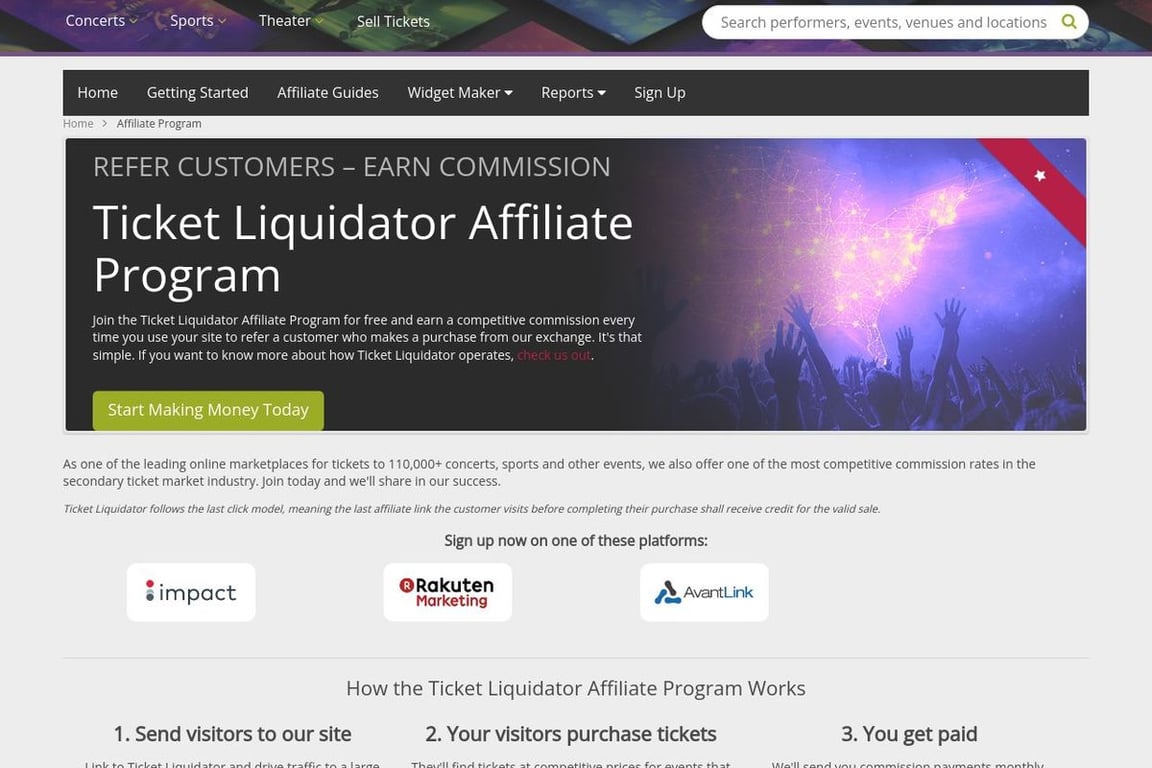 Ticket Liquidator affiliate program signup page