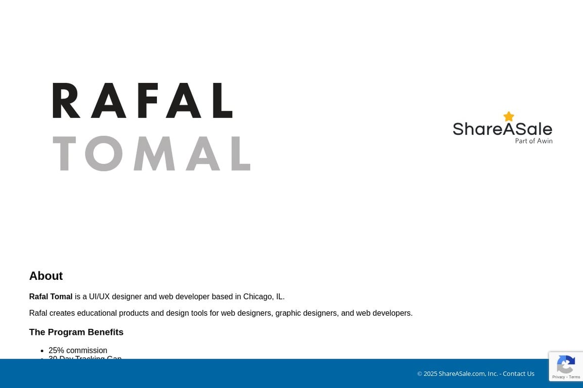 Rafal Tomal affiliate program signup page