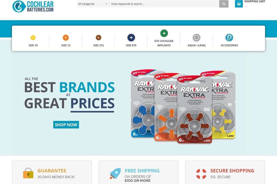 CochlearBatteries.com homepage