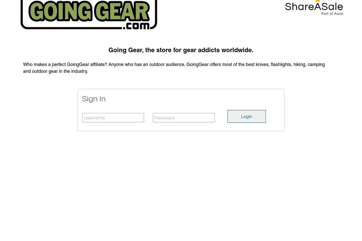Going Gear affiliate program signup page