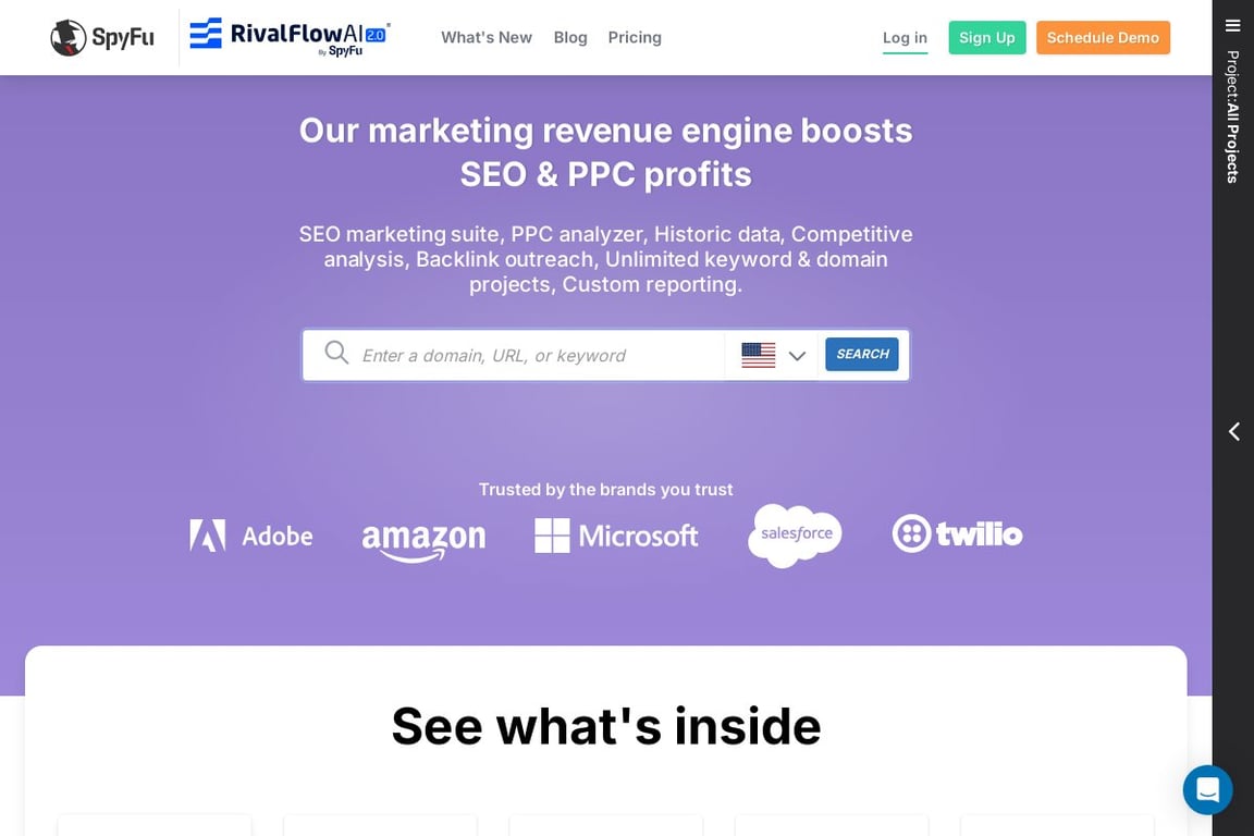 SpyFu homepage
