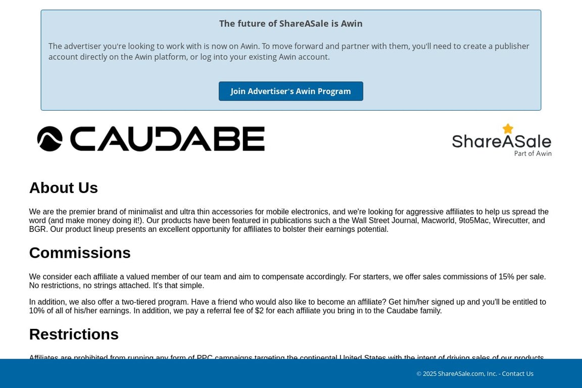 Caudabe affiliate program signup page