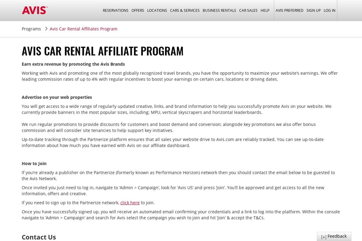 Avis affiliate program signup page