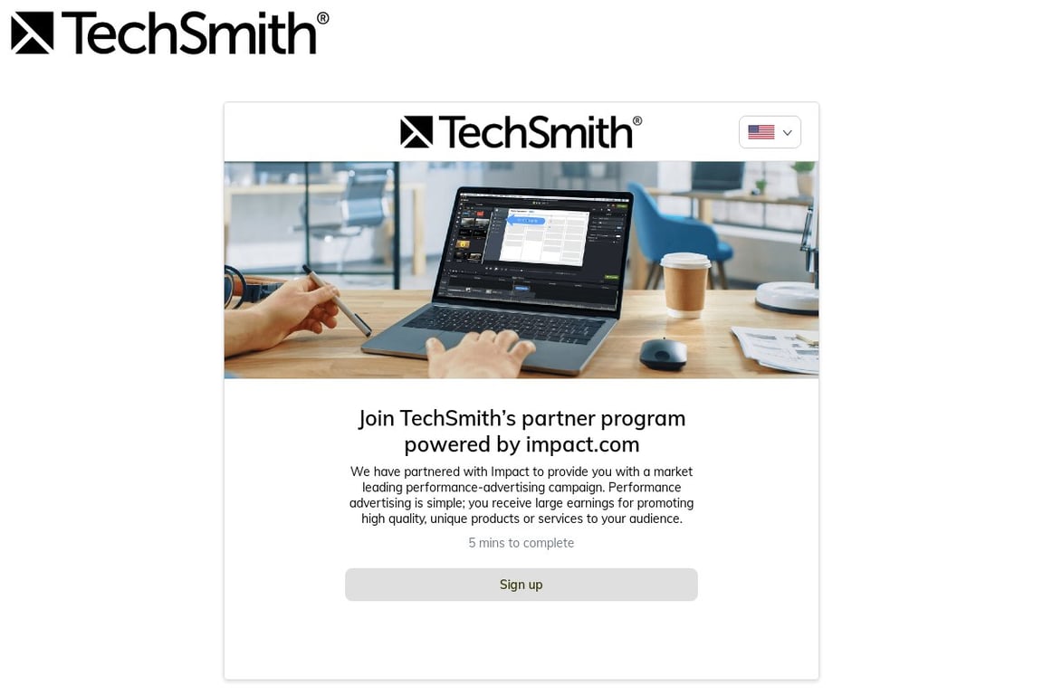 TechSmith affiliate program signup page